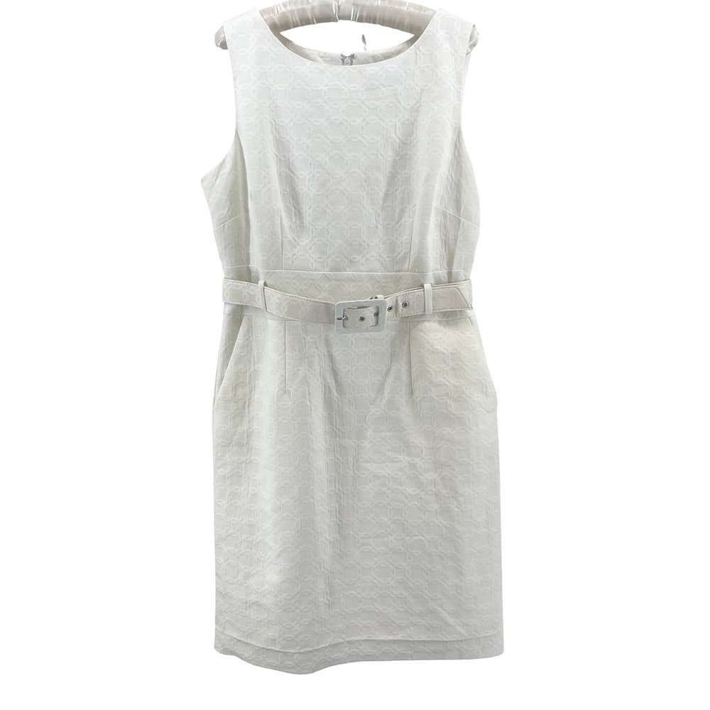 Banana Republic Jacquard Sheath White Graduation Dress Women 8 NEW Belted Pocket